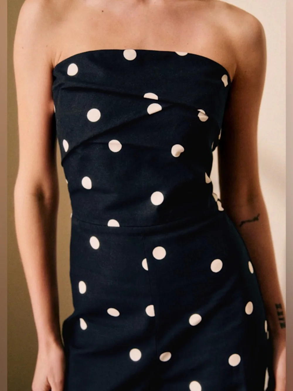 Sezane Editions Stella polka dot strapless trouser jumpsuit